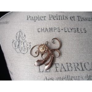 Vintage Sterling Silver Floral Swirl Brooch with Seed Pearls and Rhinestone